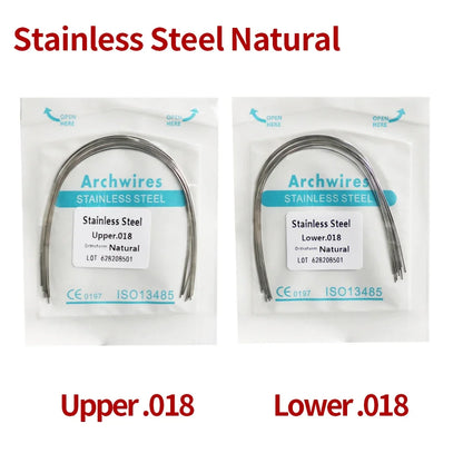 2 Packs Stainless Steel Arch Wires – 20pcs Natural Round & Rectangle Wires for Upper & Lower Braces