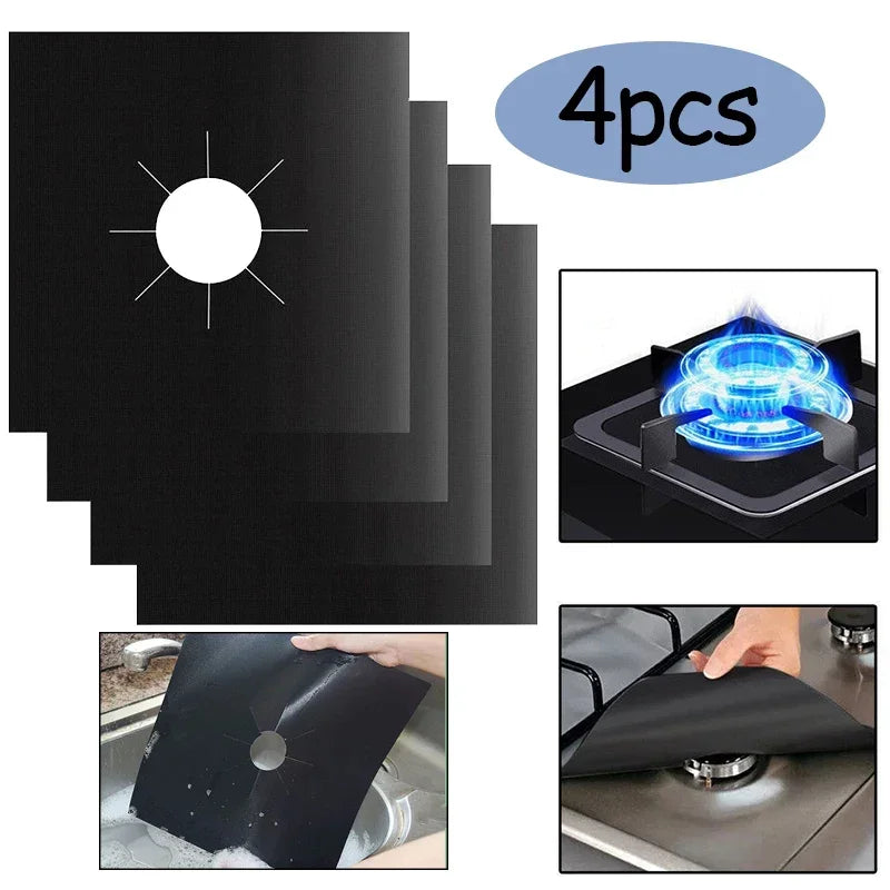 Premium 1/4PC Kitchen Accessories Mat & Stove Cover Set - Gas Stove Protector and Burner Liner Combo