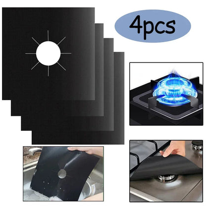 Premium 1/4PC Kitchen Accessories Mat & Stove Cover Set - Gas Stove Protector and Burner Liner Combo