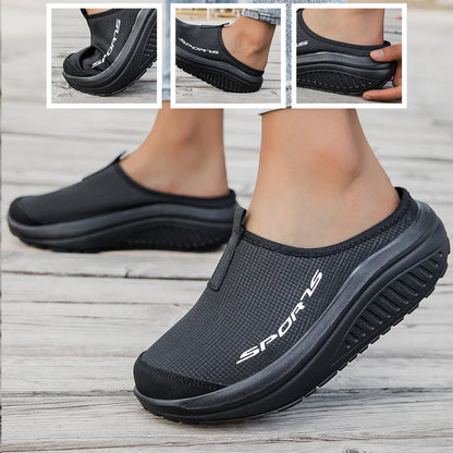 Women's Mesh Platform Mule Sneakers - Slip-On Backless Non-Slip Walking Shoes for Casual Outdoor Travel