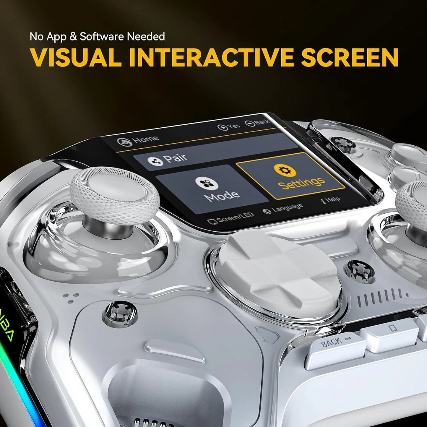 Interactive Screen Wireless Gaming Controller – Hall Effect Stick, RGB Light, 1800mAh, Charging Dock, Compatible with Switch/PC/iOS/Android