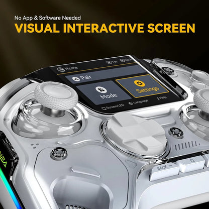 Interactive Screen Wireless Gaming Controller – Hall Effect Stick, RGB Light, 1800mAh, Charging Dock, Compatible with Switch/PC/iOS/Android