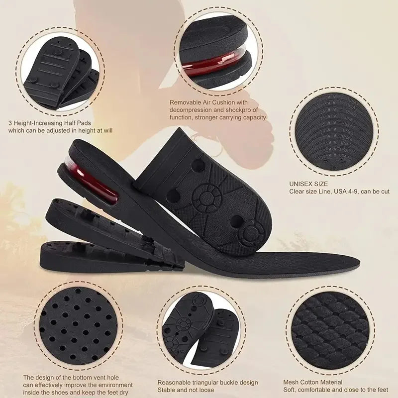 Height Increase Insole with Air Cushion – Adjustable 9cm/3.54inch Max Lift, Comfortable, Lightweight & Invisible