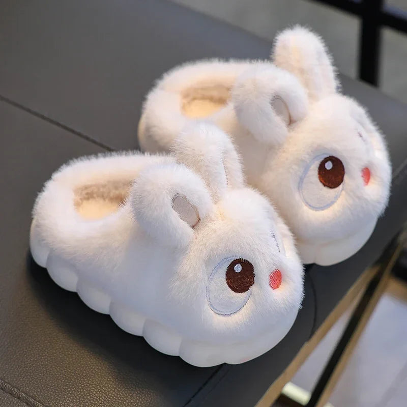 Cute Rabbit Kids’ Winter Slippers - Warm Fluffy Indoor House Shoes for Boys & Girls
