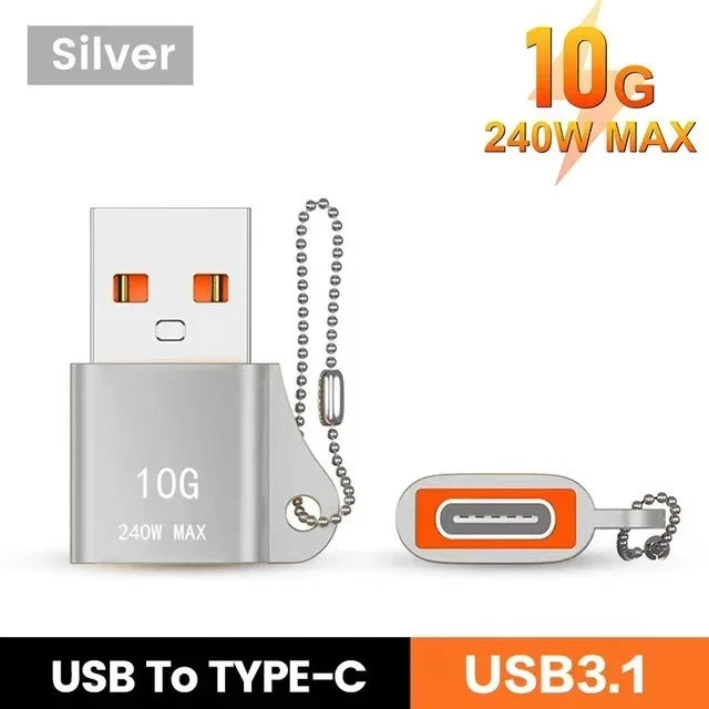 USB to Type-C Adapter — 10A OTG USB 3.0 Male to Female Converter for Fast Charging & Data Transfer, Compatible with MacBook, iPhone, Samsung
