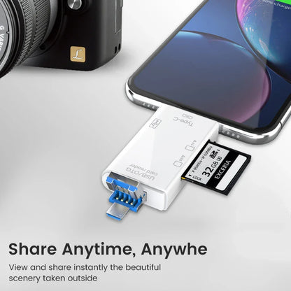 Elough 6 in 1 Card Reader: OTG Type C Micro SD Card Reader, USB 2.0 TF CF Cardreader Adapter - Flash Drive Smart Memory Card Reader