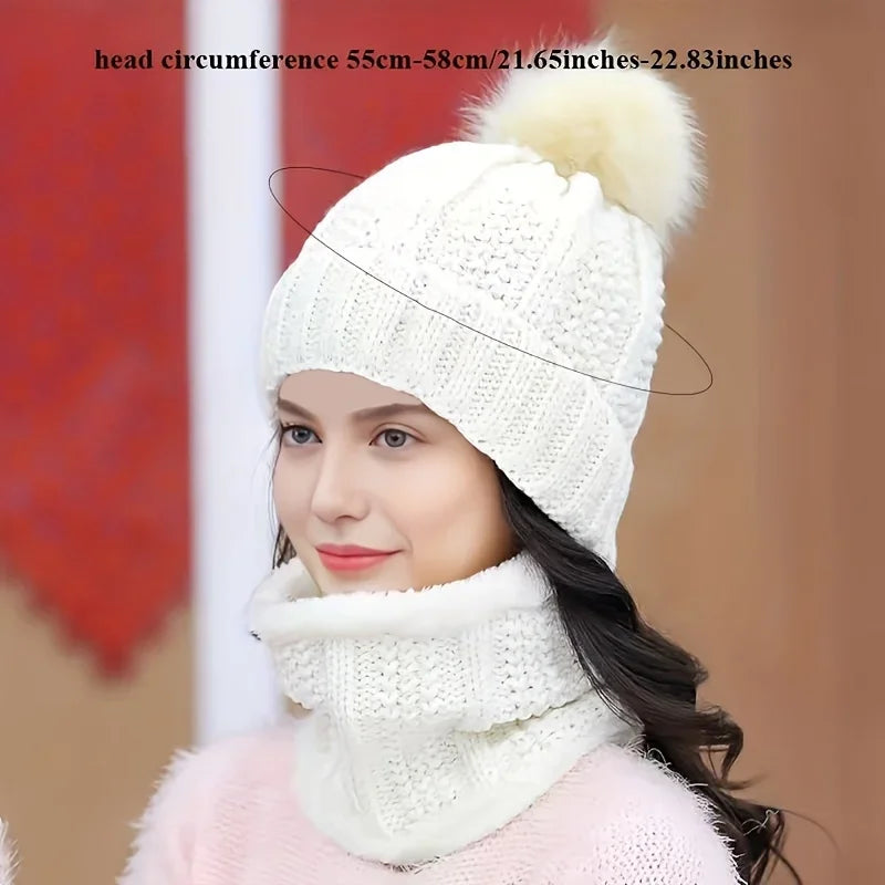 Winter Warm Knit Hat Set – Thick Plush Windproof Cold Weather Casual Hat