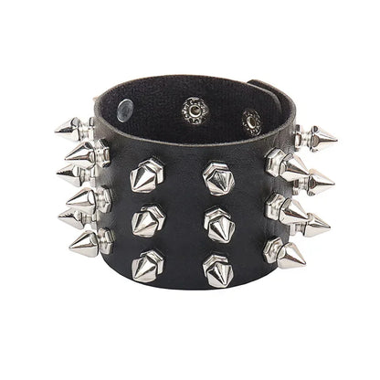 Punk Rock Hip Hop PU Leather Bracelet – Unisex Skull, Pentagram & Rivet Chain Bracelet, Trendy Party Jewelry Accessory