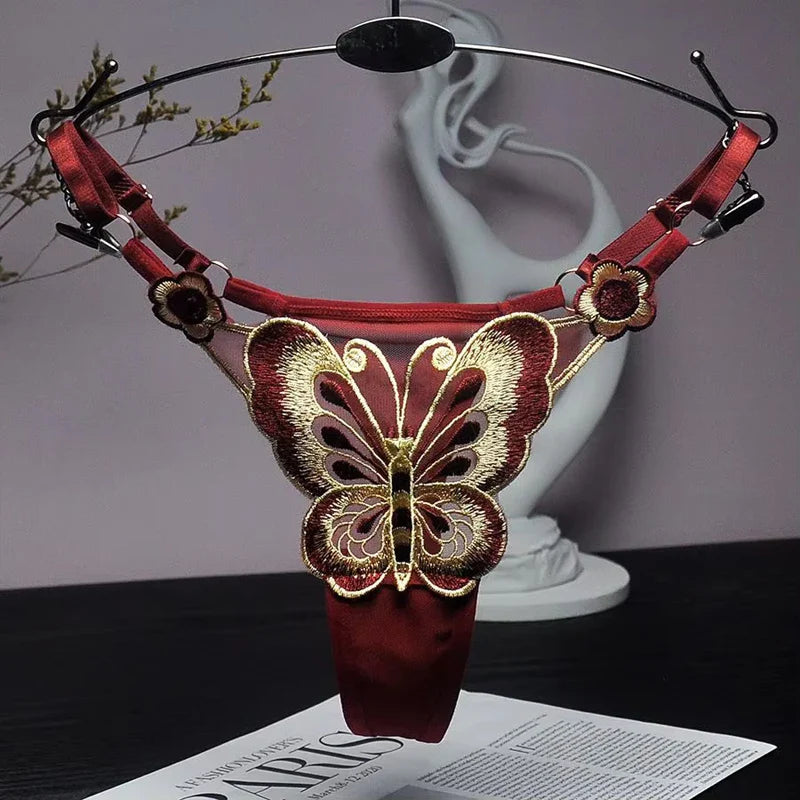 Sexy Lace Thong for Women - Butterfly Low Waist G-String, Transparent Mesh Briefs with Adjustable Waist