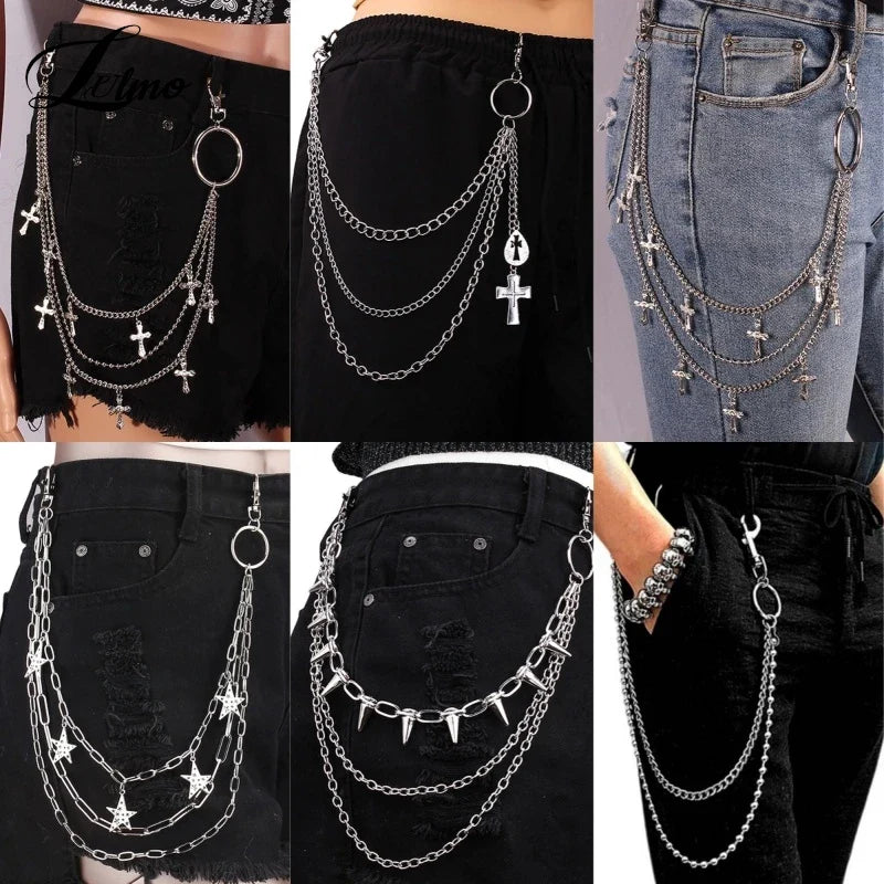 Punk Rock Metal Waist Chain Keychain – Unisex Hip-Hop Jewelry for Jeans, Wallets & Accessories