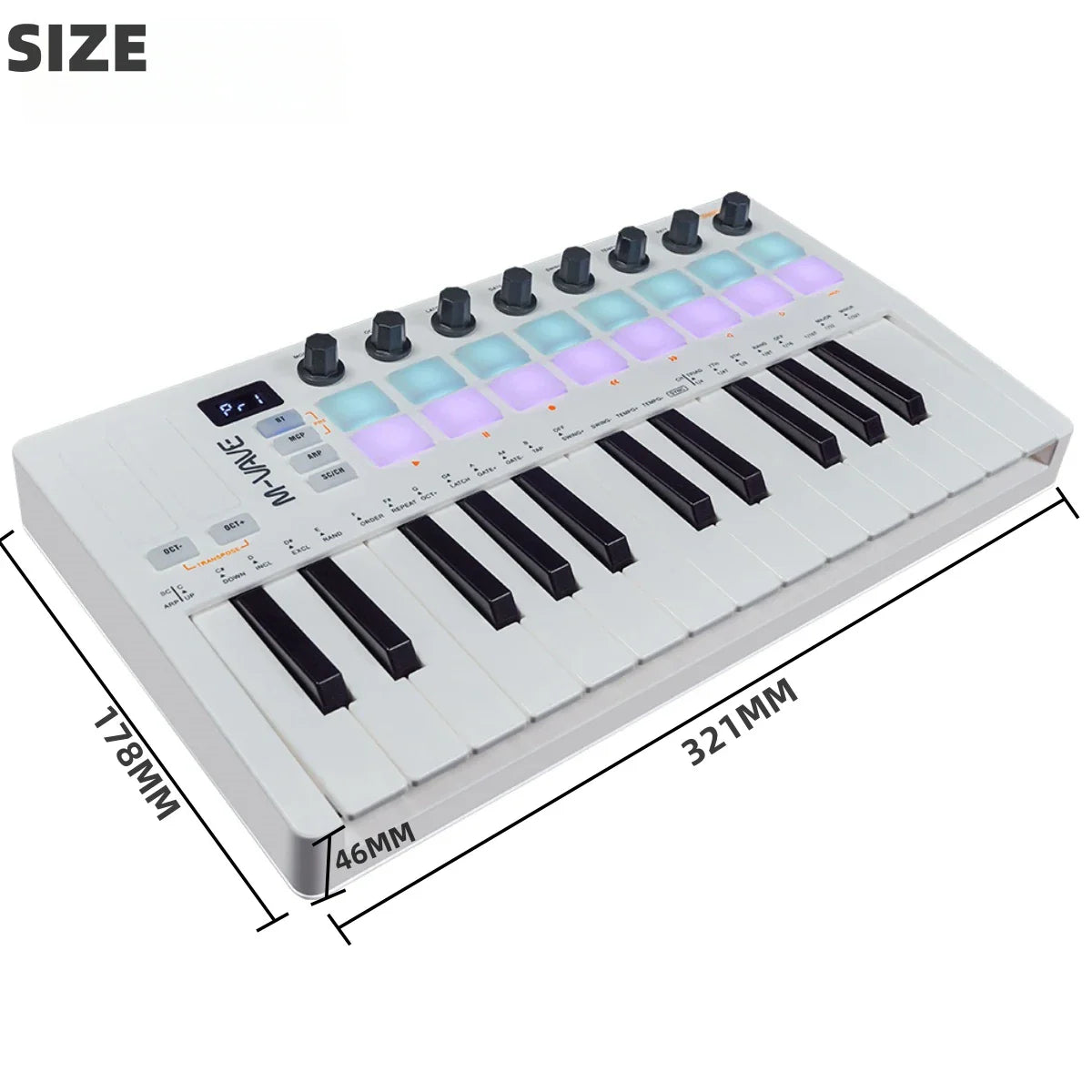 M-VAVE SMK-25 II MIDI Pad Controller Keyboard – 25 Key USB Mini, 16 RGB Drum Pads, 8 Knobs, Music Production Software Included