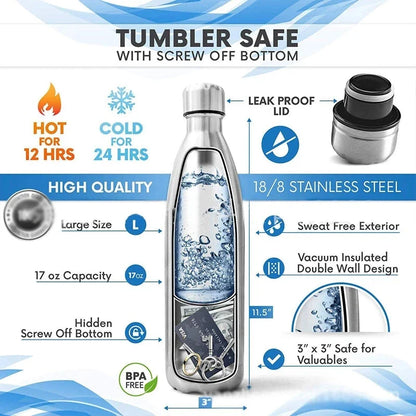 750ml Diversion Water Bottle - Portable Secret Stash Pill Organizer Can Safe, Hiding Spot for Money, Bonus Key Ring Box