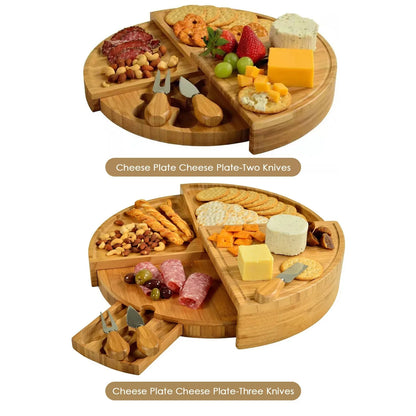 Cheese Board Cutlery Set with Slide-Out Drawer – Slicer, Fork, Scoops and Kitchen Storage Tools