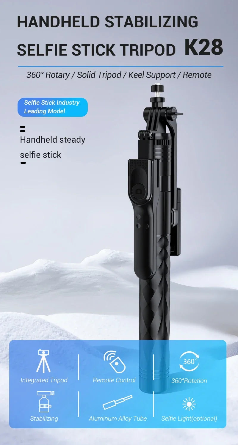 3-Axis Anti-Shake Selfie Stick with Bluetooth Remote – Retractable 1.7m Mobile Phone Holder with Flash & Live Stand