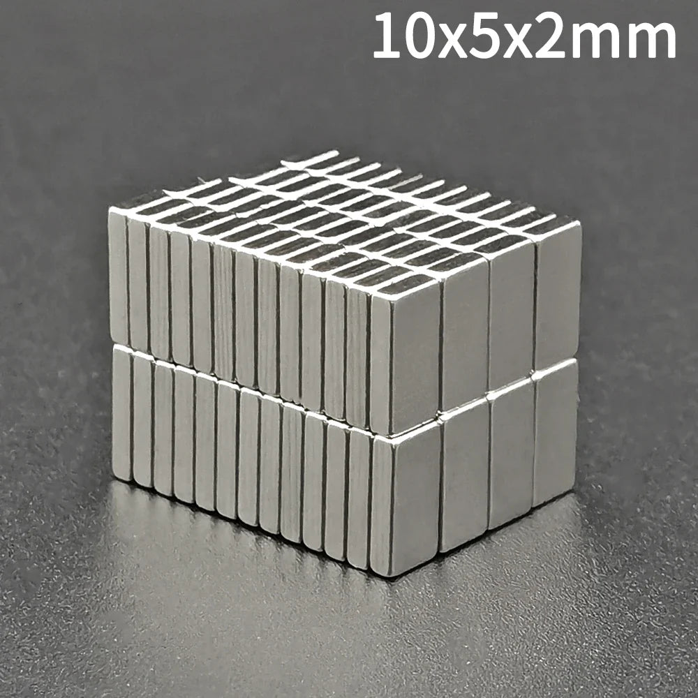 Super Powerful Neodymium Rectangular Magnet - 10x5x2 mm Small Block, 10mm x 5mm x 2mm NdFeB, Permanent Strong Magnetic (5-5000Pcs)