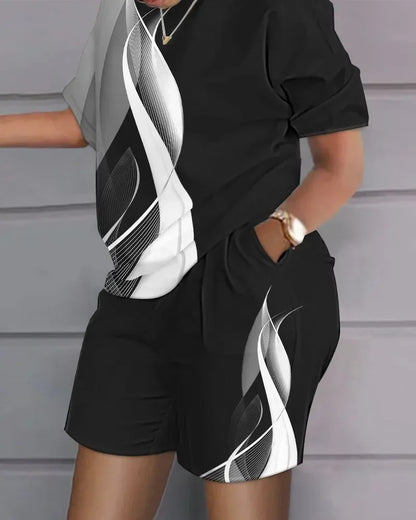 Women’s Printed 2-Piece Shorts Set – Short Sleeve T-Shirt & Elastic Waist Pants Matching Summer Y2K Outfit with Pockets (2025)