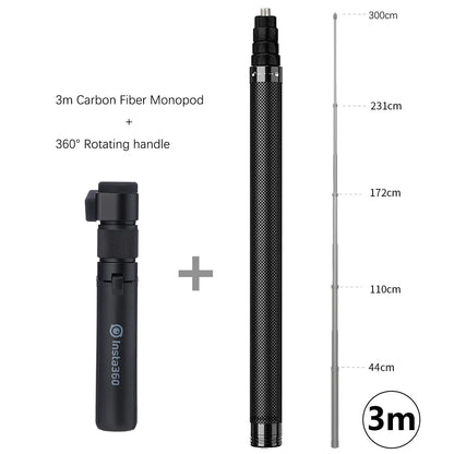 Carbon Fiber Invisible Selfie Stick 1.2m/3m – Bullet Time Rotating Tripod Handle for GoPro & Insta360 X4/X3/X2