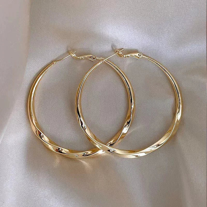 5cm Twist Metal Hoop Earrings for Women – Geometric Round Circle Dangle Drop Party Jewelry Gift