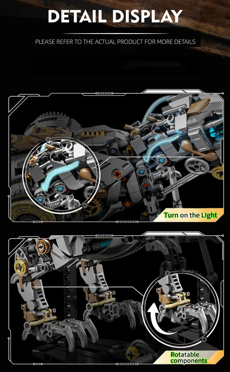 Mechanical Animal Building Blocks – T-Rex, Whale, Parrot, Devil Ray & Shark Model with Lights for Kids & Adults