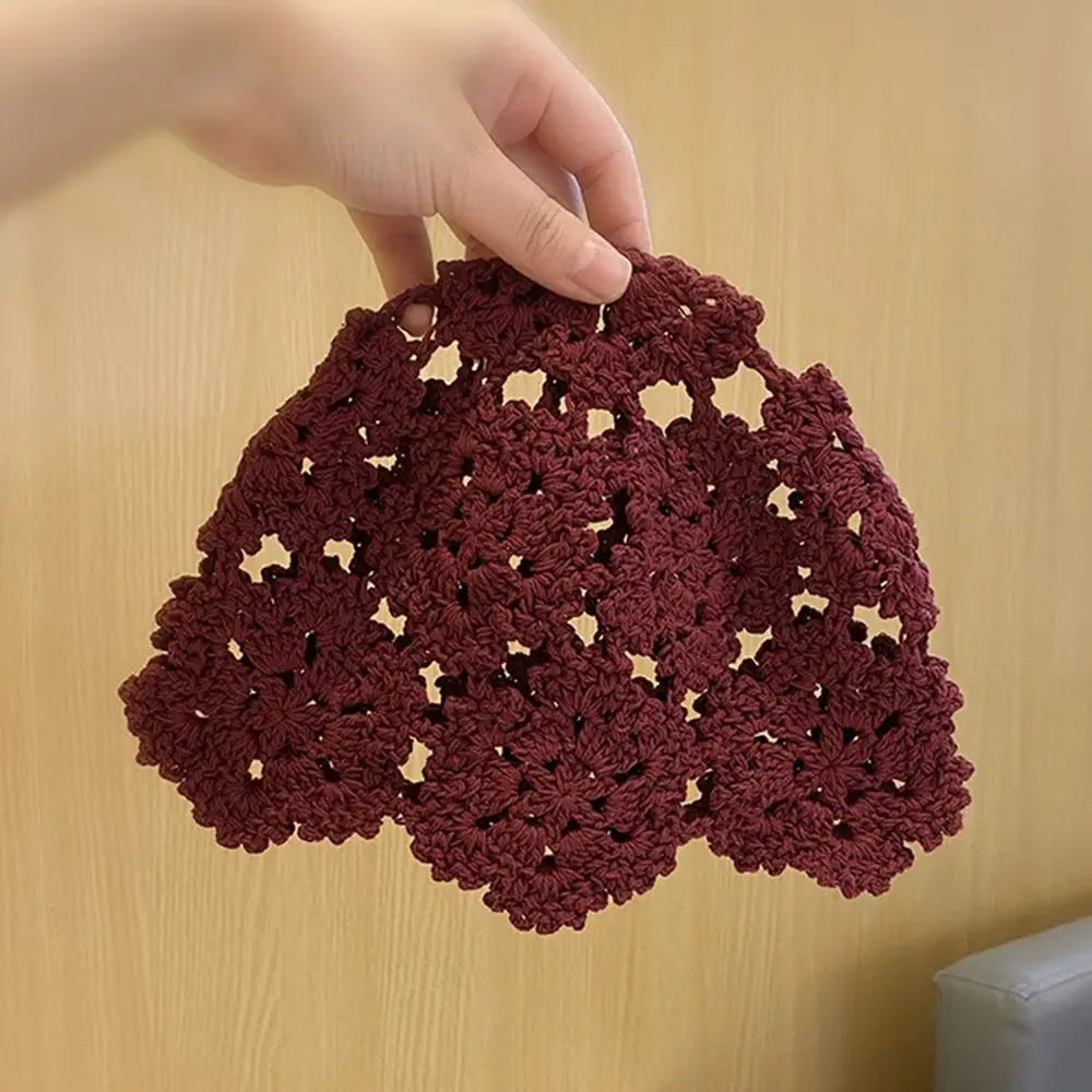 Autumn Winter Knitted Beret – Hollow Lace Flower Fashion Skullies Hat for Women, Casual Bonnet Cap