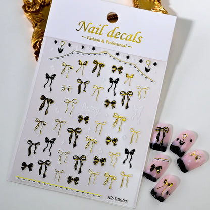 5D White Lace Bowknot Nail Art Stickers – Self-Adhesive Pearl Ribbon Luxury Nail Decals for DIY Manicure Decoration