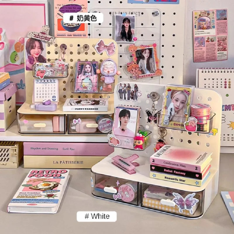 Desktop Perforated Board Storage Box, Stationery Sorting Rack, Desk Organizer, Office Cosmetics Storage Rack, Pen Holder