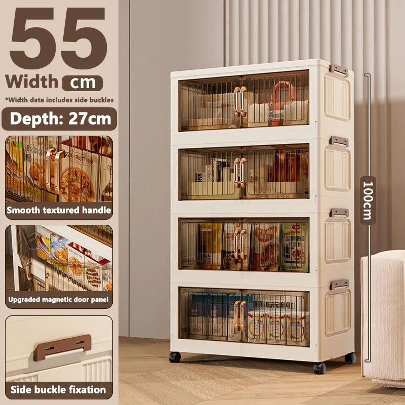 Installation-Free Foldable Storage Cabinet – Plastic Organizer for Kids’ Clothes & Snacks