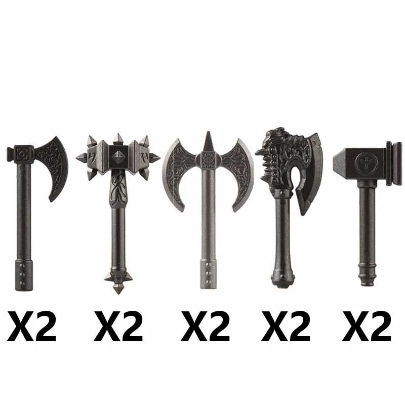 Medieval Figure Weapons Building Blocks Kit – King Sword, Lion Shield, Trident & Double-Edged Axe Battle Toy