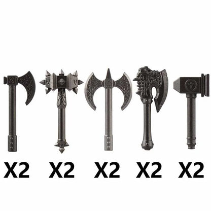 Medieval Figure Weapons Building Blocks Kit – King Sword, Lion Shield, Trident & Double-Edged Axe Battle Toy