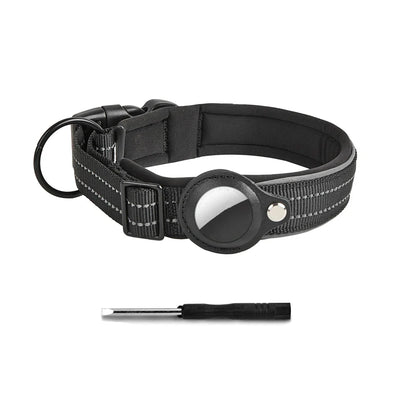 Reflective Heavy-Duty Dog Collar with Adjustable AirTag Holder — For Small, Medium & Large Dogs