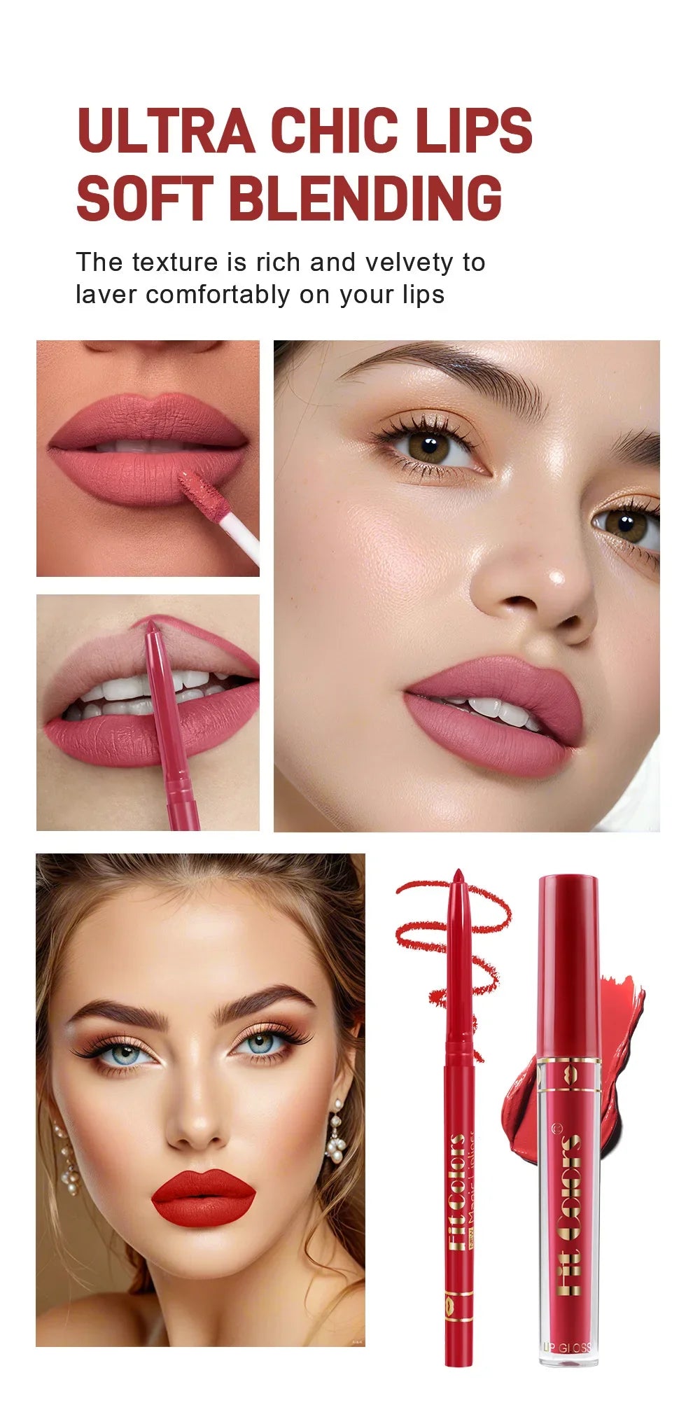 Fit Colors 13pcs Matte Lip Liner Pencil Set – Waterproof, Non-Stick, Long-Lasting Lip Pencil with Case and Hook