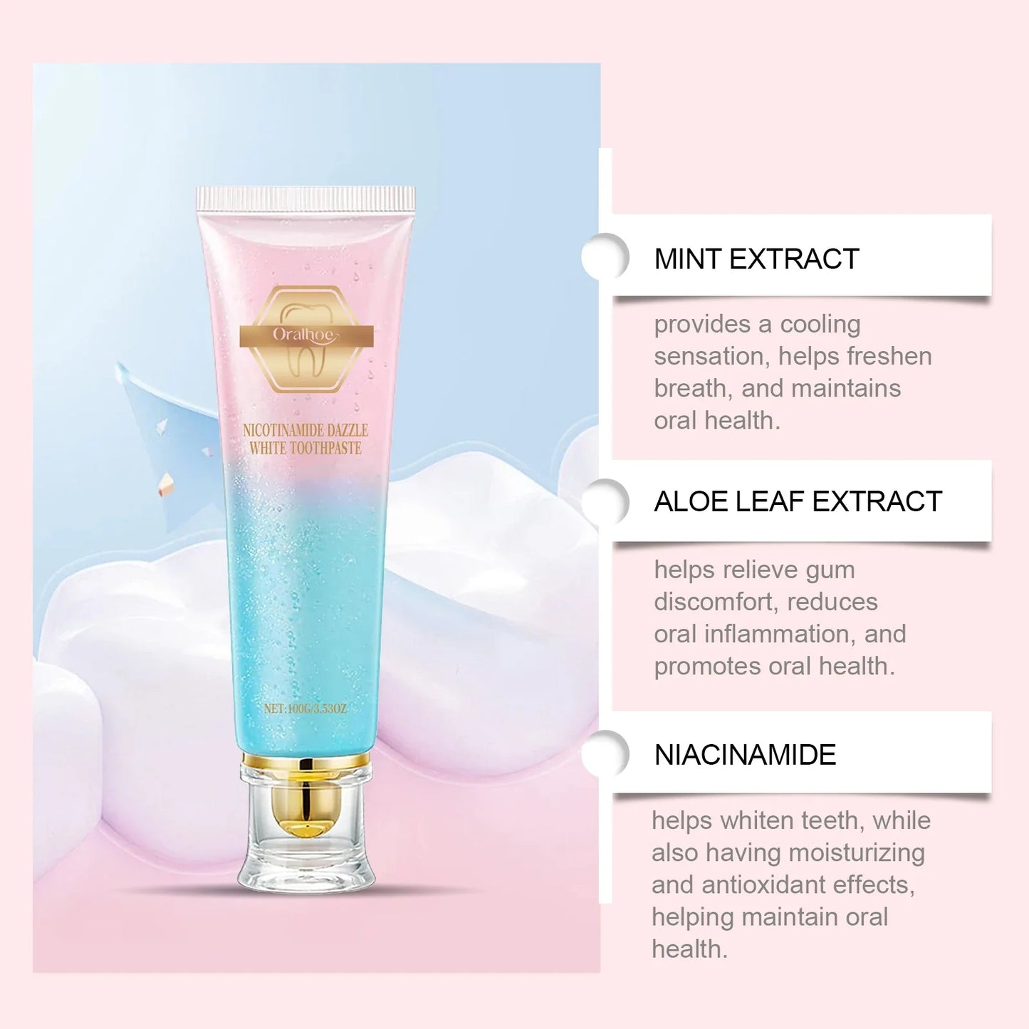 Niacinamide Whitening Toothpaste – Stain Removal, Plaque Reduction & Fresh Breath