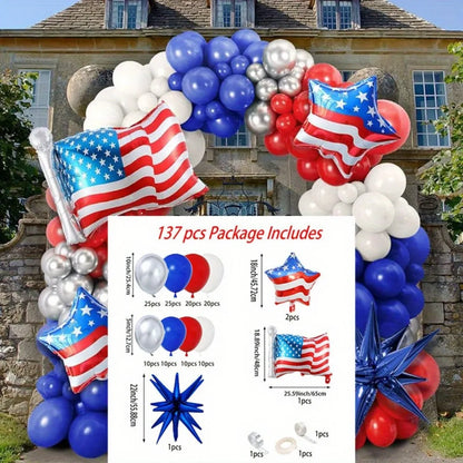 137PCS Independence Day Balloon Set – American Flag Foil & Latex Balloons for July 4th Patriotic Party Decorations