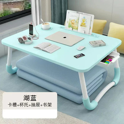 Foldable Laptop Desk for Bed & Sofa – Portable Lap Table with Cup, Book Holder, Drawer, and USB Slot