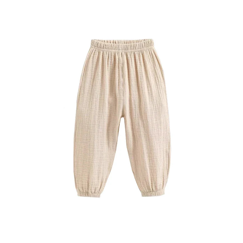 Summer Korean Kids Cotton Linen Pants – Casual High Waist Loose Pleated Harem Trousers for Girls & Boys