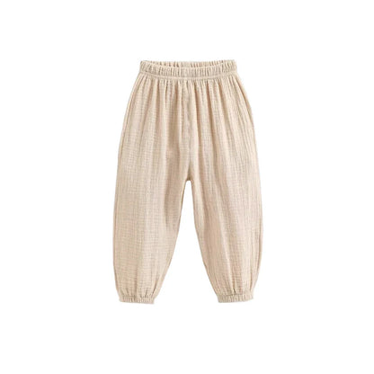 Summer Korean Kids Cotton Linen Pants – Casual High Waist Loose Pleated Harem Trousers for Girls & Boys