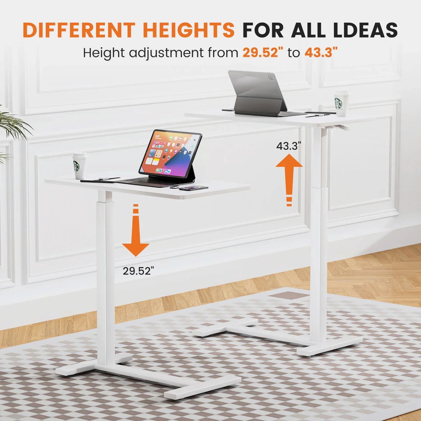 Overbed Bedside Table – Adjustable Height Sofa Table with Hidden Wheels for Laptop & Mobile Use