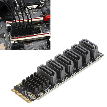 M.2 to SATA 3.0 Adapter Card — 6Gbps High-Speed ASM1166 PCIe to SATA Expansion Card with Smart Indicator