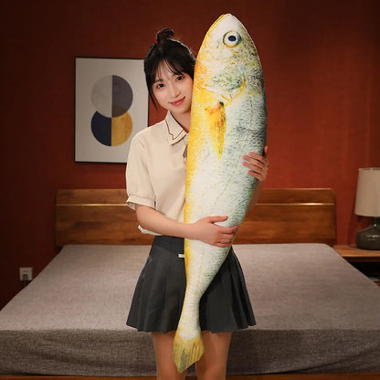 Big Yellow Croaker Plush Toy – Long Cushion Pillow for Boys’ Bedroom Decor & Gift