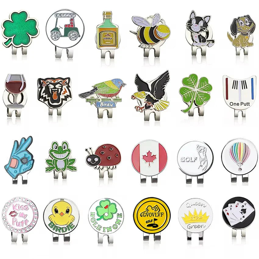 Golf Ball Marker with Hat Clip – Magnetic Alloy Marker, Tiger Putter Flog Glass & Lucky Clover Gift for Golfers