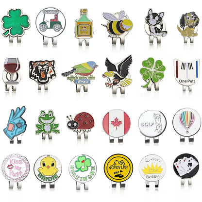 Golf Ball Marker with Hat Clip – Magnetic Alloy Marker, Tiger Putter Flog Glass & Lucky Clover Gift for Golfers