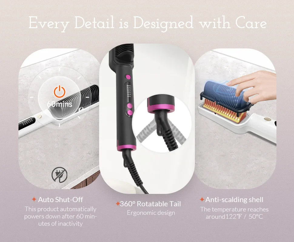 OUDIM Hair Straightener Brush – Ionic Flat Iron with 6 Temperature Settings, Anti-Scald Hair Styling Tool for Women
