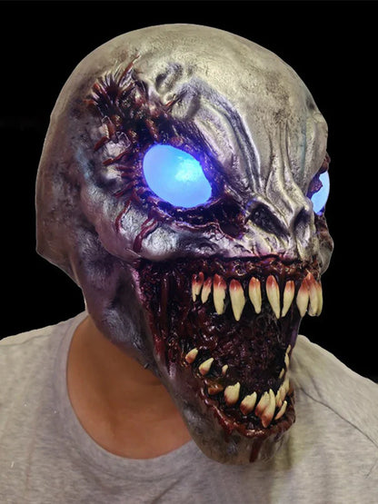 Halloween Demon Latex Mask – Scary Exorcist Smile White Eyes Costume & Party Accessory