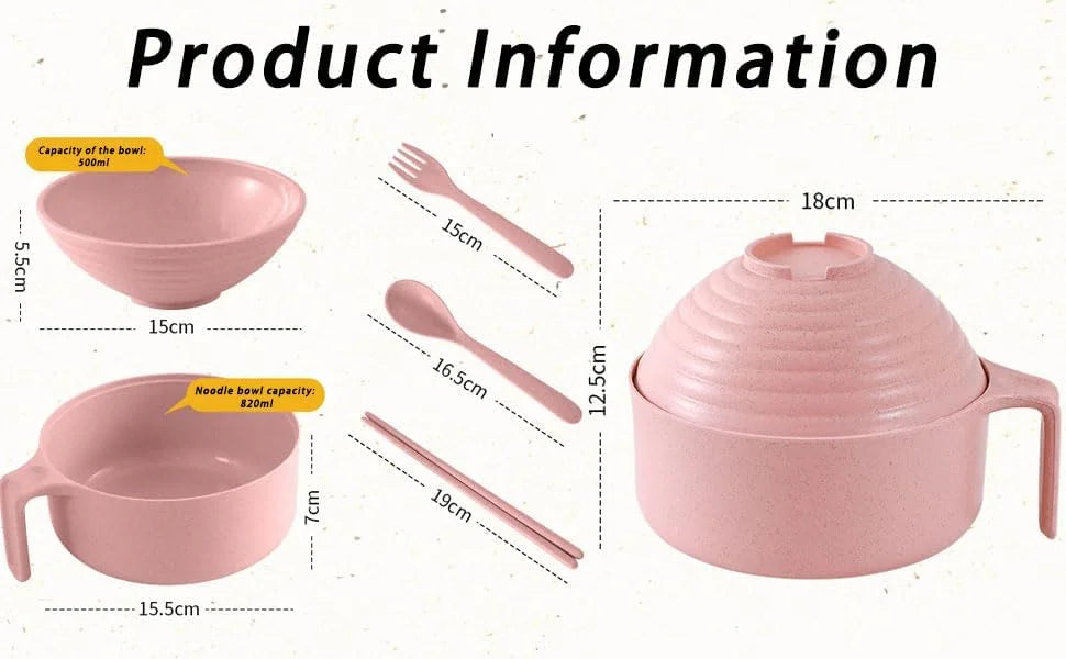 Ramen Bowl Set - Microwavable Noodle Cooker Bowl with Lid, Chopsticks & Kitchen Dining Accessories