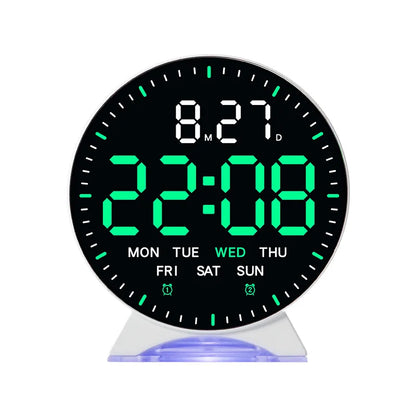 LED Digital Alarm Clock with Adjustable Brightness — Week, Date & Seconds Display, 2 Alarms, 12/24H Table Clock with Ambient Light