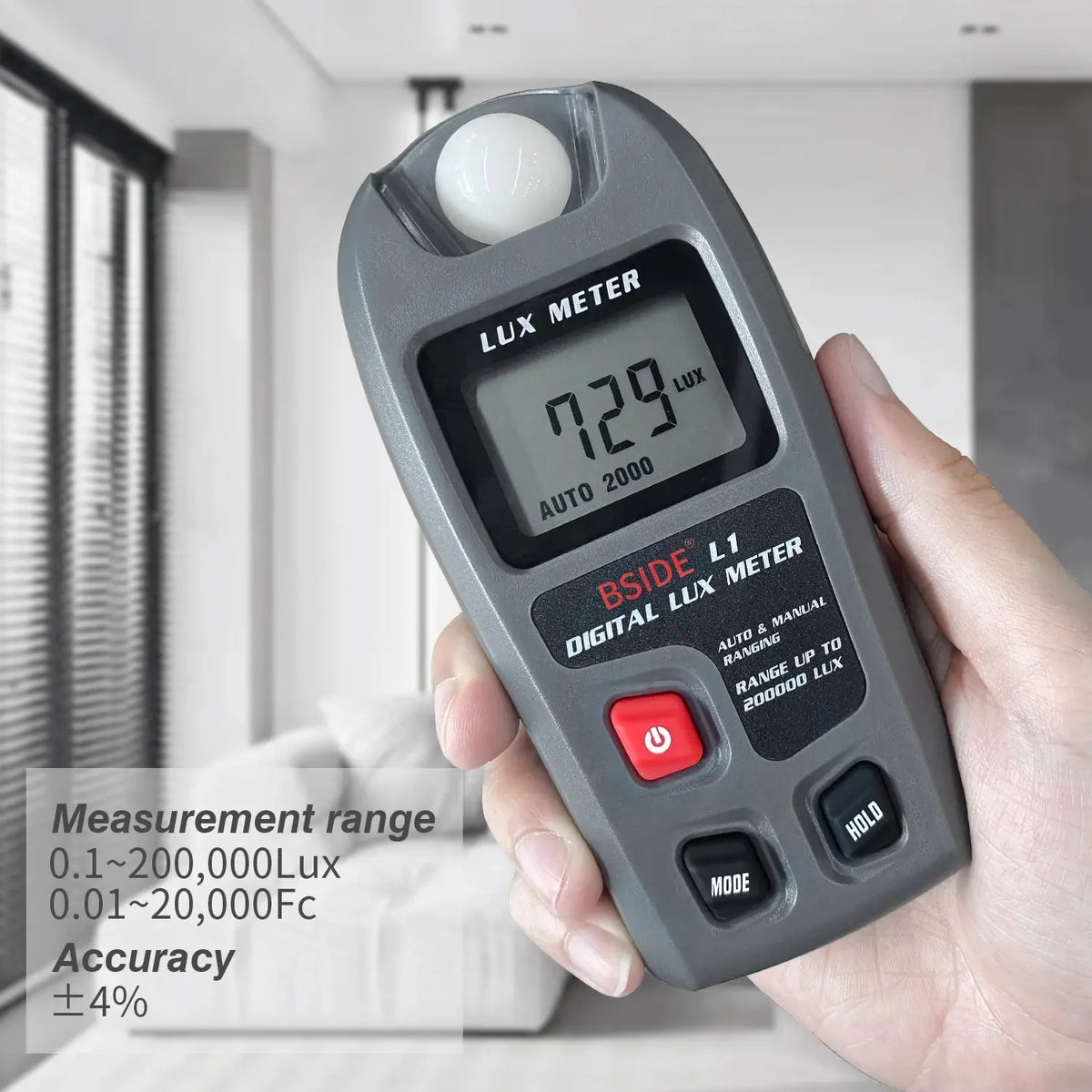 Illuminate with Precision: BSIDE Lux Meter Digital Illuminometer - Pocket Light Meter Lux/FC Measure Tester Sensor Photometer, 0~200,000lux LCD Display