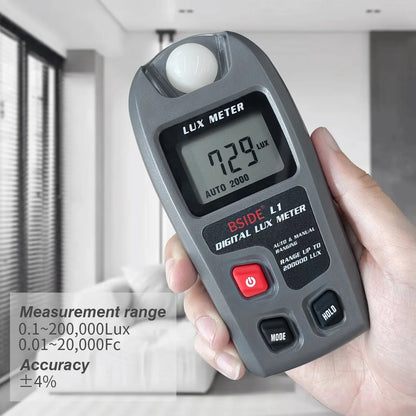 Illuminate with Precision: BSIDE Lux Meter Digital Illuminometer - Pocket Light Meter Lux/FC Measure Tester Sensor Photometer, 0~200,000lux LCD Display