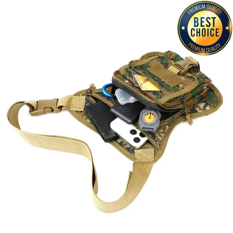 Camouflage Motorcycle Drop Leg Bag – Waterproof, Multifunctional Waist Bag for Travel, Hiking & Outdoor Riding