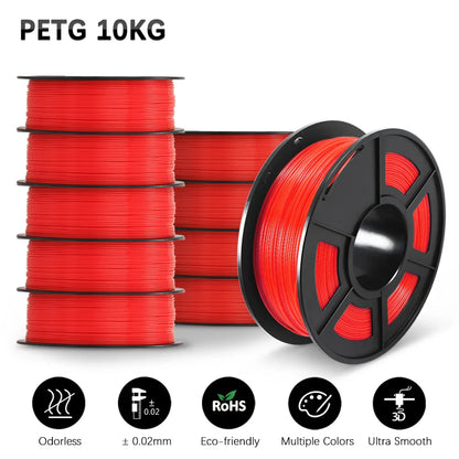 SUNLU 10KG 3D Printer Filament Set – 1.75mm PLA, PETG, PLA+ & Clear, 10 Rolls x 1KG Neatly Wound for 3D Printers & 3D Pens