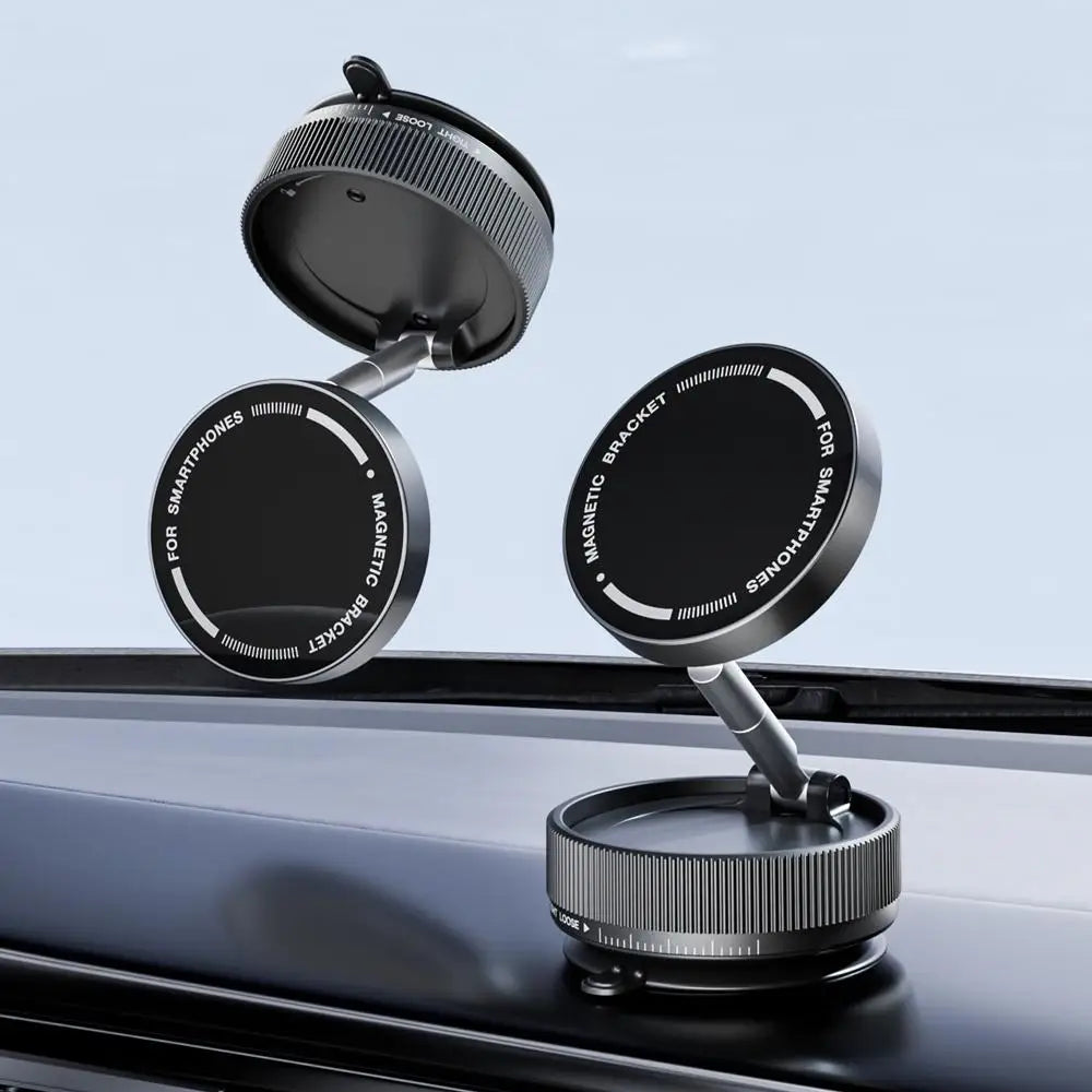 Vacuum Suction Magnetic Phone Holder – 360° Rotating Hands-Free Foldable Car & Smooth Surface Mount